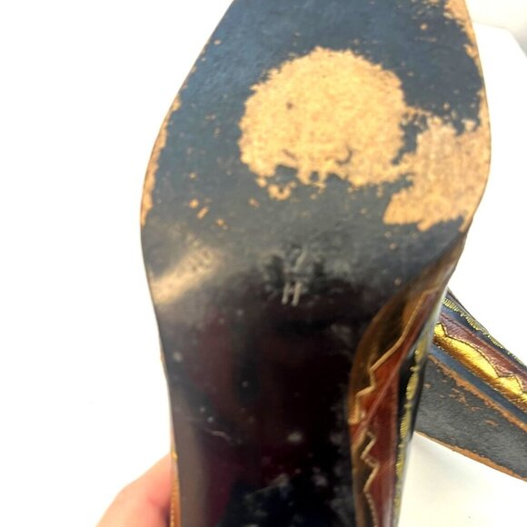 Margaret Jerrold Vintage Art Deco Western Slip On Heels Low Pumps Ladies Size 7M - Picture 8 of 12